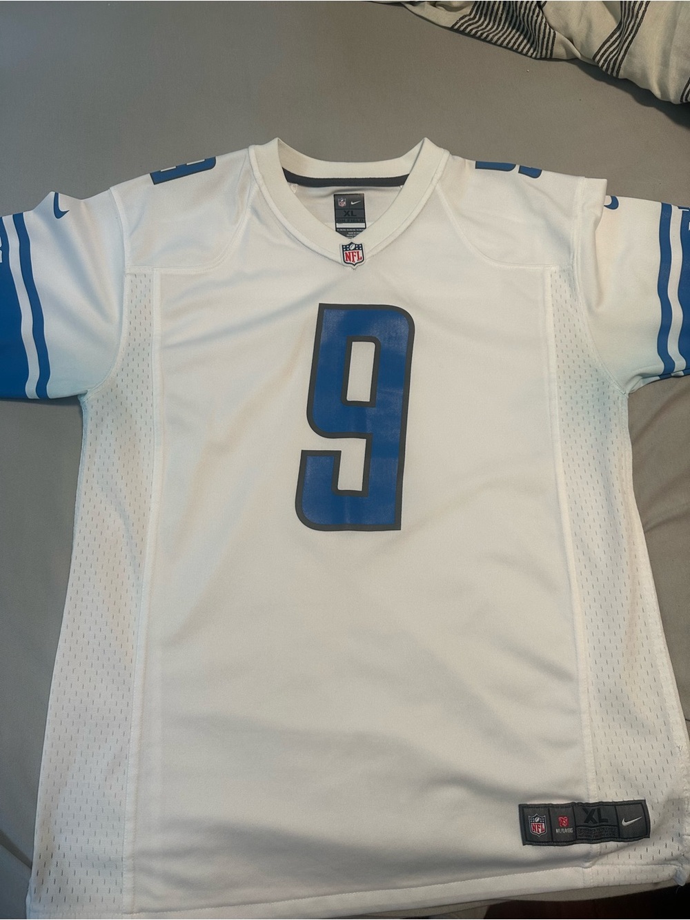 Nike Men’s White & Blue Football Jersey Lions Stafford 9